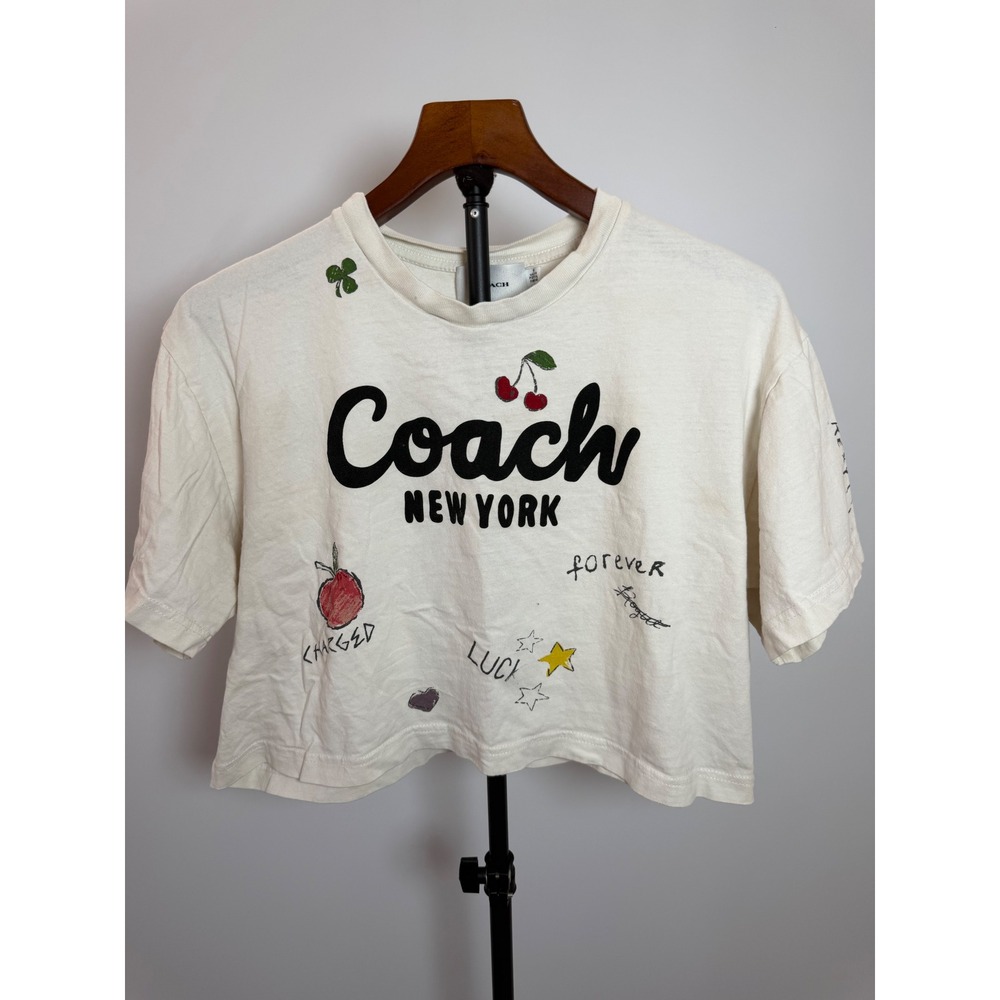 Coach New York Graphic Cropped T-Shirt Off White Cream Size M